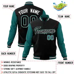 Black White Raglan Sleeves Full-Snap Varsity Letterman Jacket 4