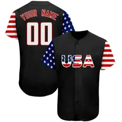 Black White-Red American Flag Baseball Jersey