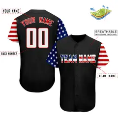 Black White-Red American Flag Baseball Jersey 2