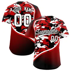 Black White Red Camo Gradient Fashion Baseball Jersey