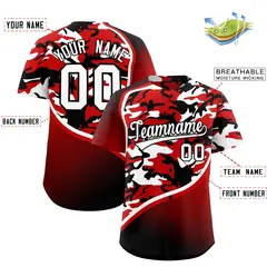 Black White Red Camo Gradient Fashion Baseball Jersey 2