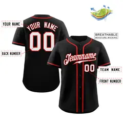 Black White Red Classic Authentic Baseball Jersey 2