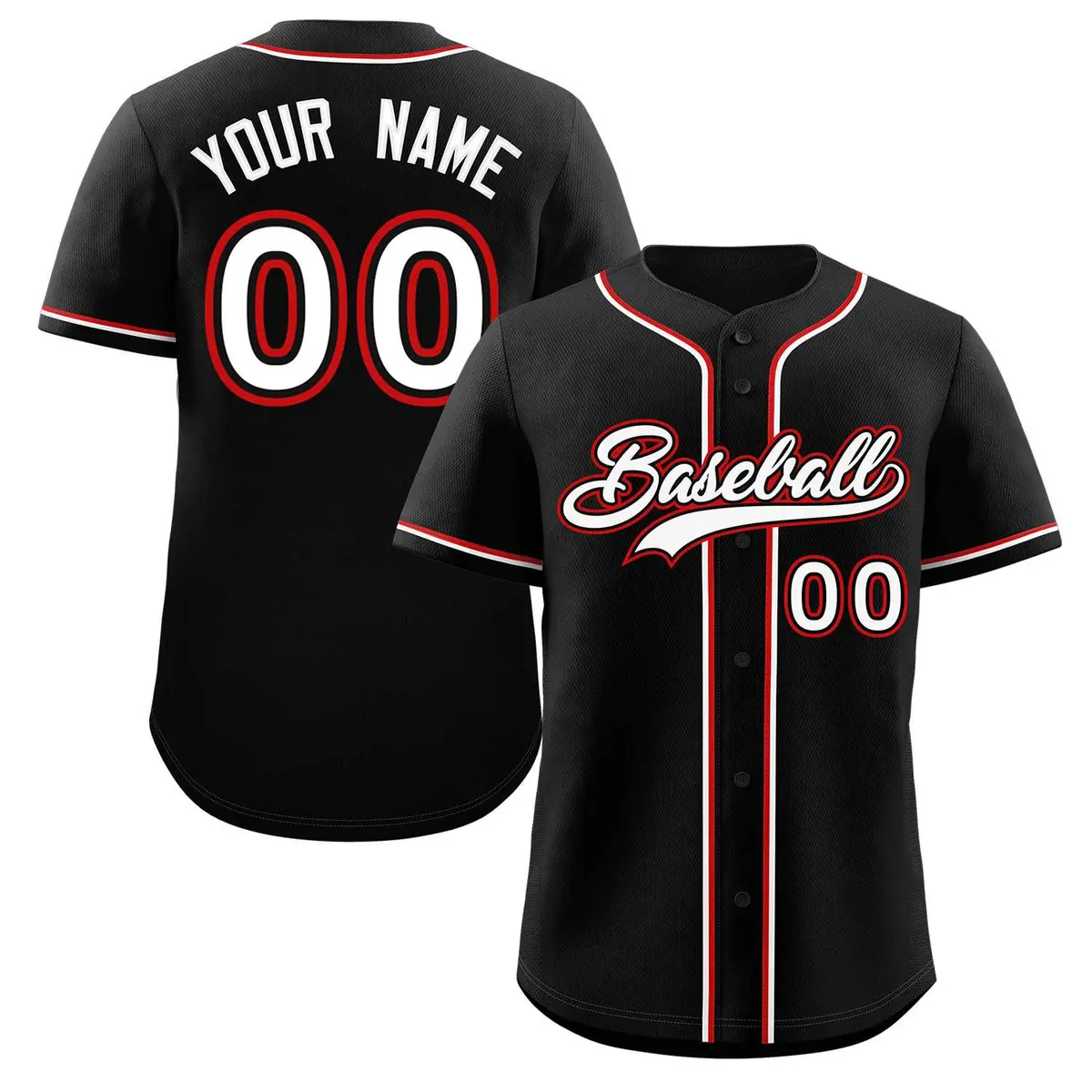 Black White Red Classic Authentic Baseball Jersey