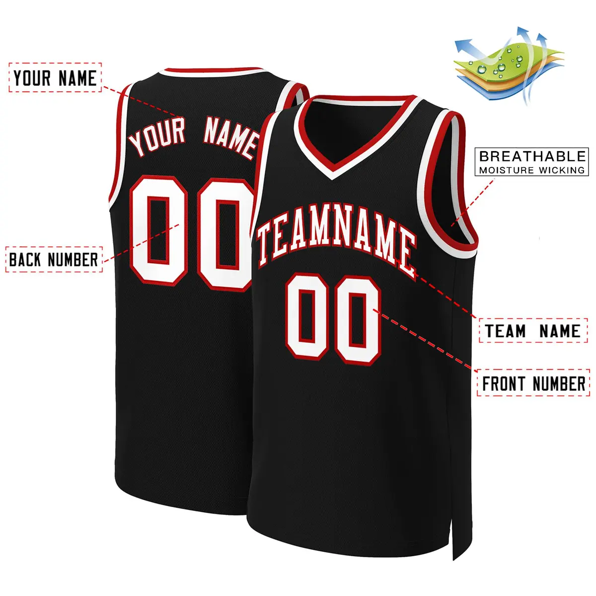 Black White-Red Classic Basketball Jersey