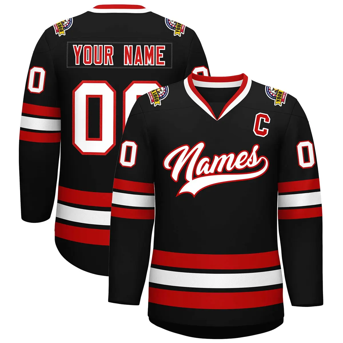 Black White-Red Classic Hockey Jersey