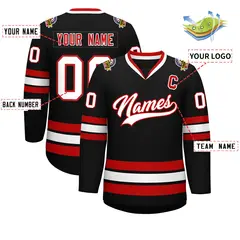 Black White-Red Classic Hockey Jersey 2