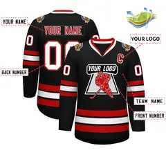Black White-Red Classic Hockey Jersey 2