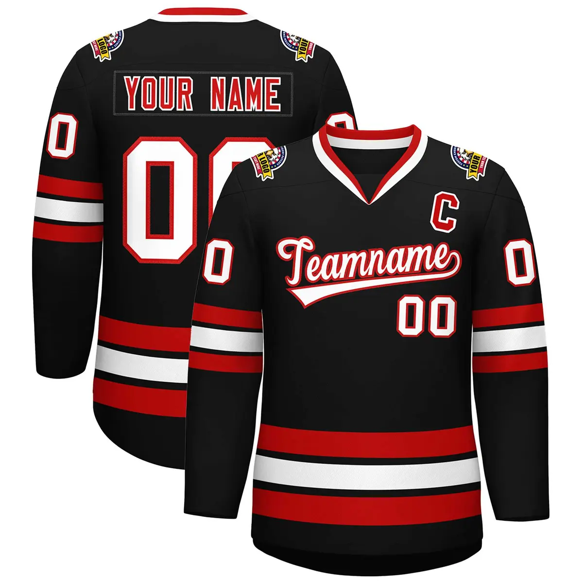 Black White-Red Classic Hockey Jersey