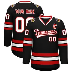 Black White-Red Classic Hockey Jersey