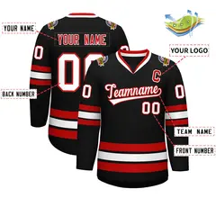 Black White-Red Classic Hockey Jersey 2