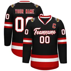 Black White-Red Classic Hockey Jersey 1