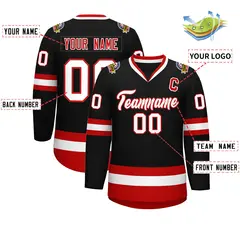 Black White-Red Classic Hockey Jersey 2