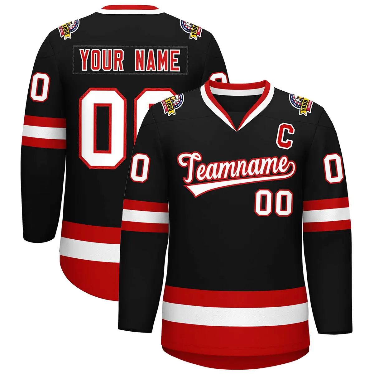 Black White-Red Classic Hockey Jersey