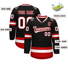 Black White-Red Classic Hockey Jersey 2
