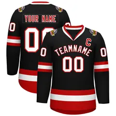 Black White-Red Classic Hockey Jersey 1
