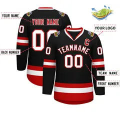 Black White-Red Classic Hockey Jersey 2