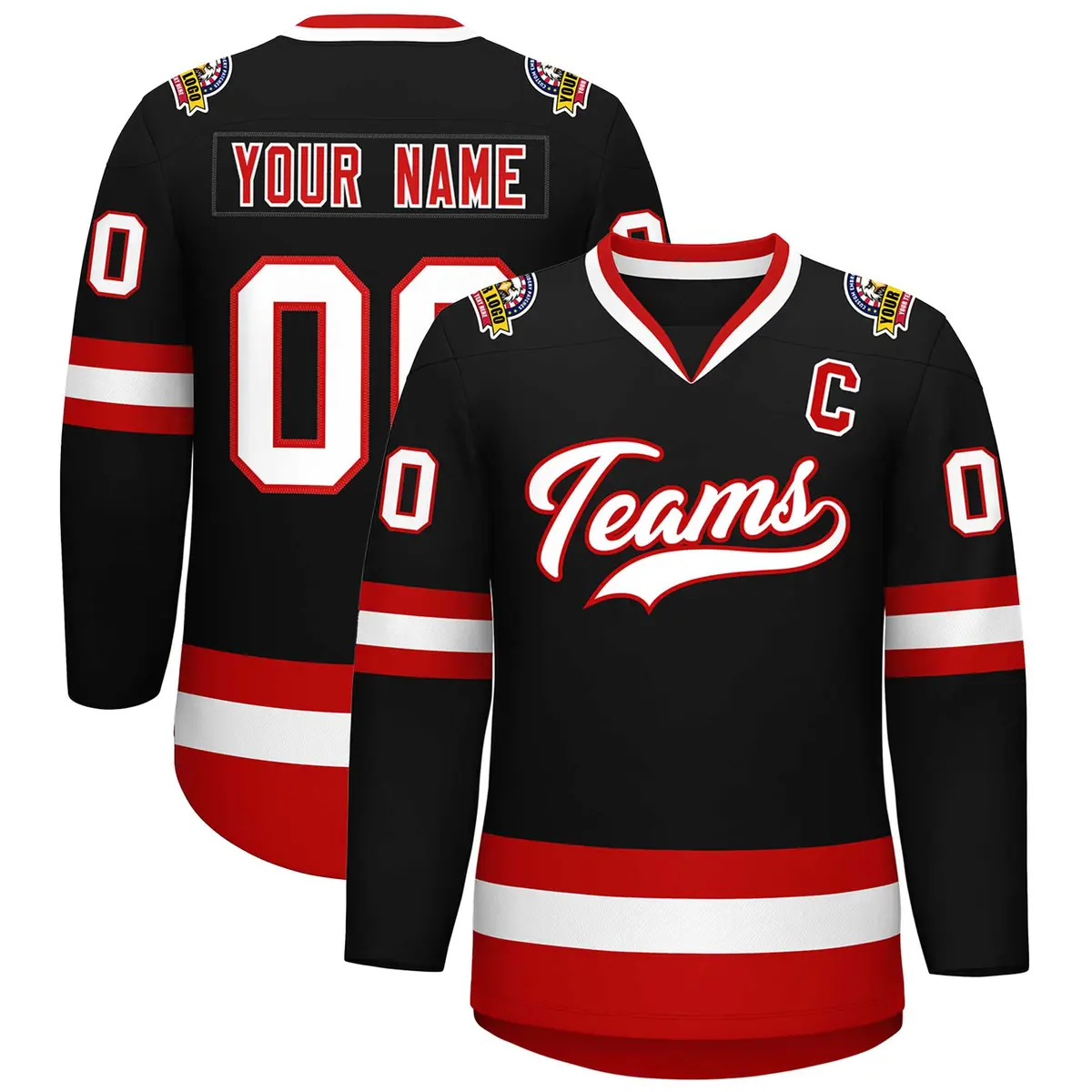 Black White-Red Classic Hockey Jersey