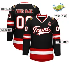 Black White-Red Classic Hockey Jersey 2