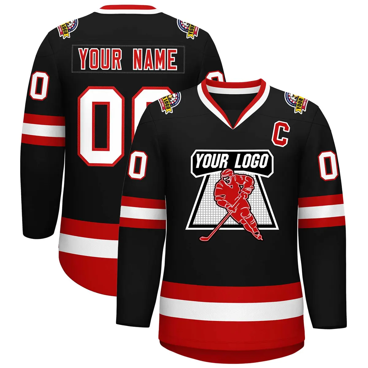 Black White-Red Classic Hockey Jersey