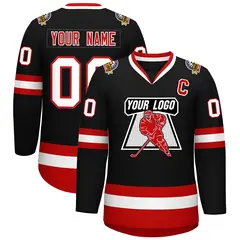Black White-Red Classic Hockey Jersey 1