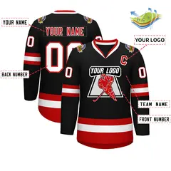Black White-Red Classic Hockey Jersey 2