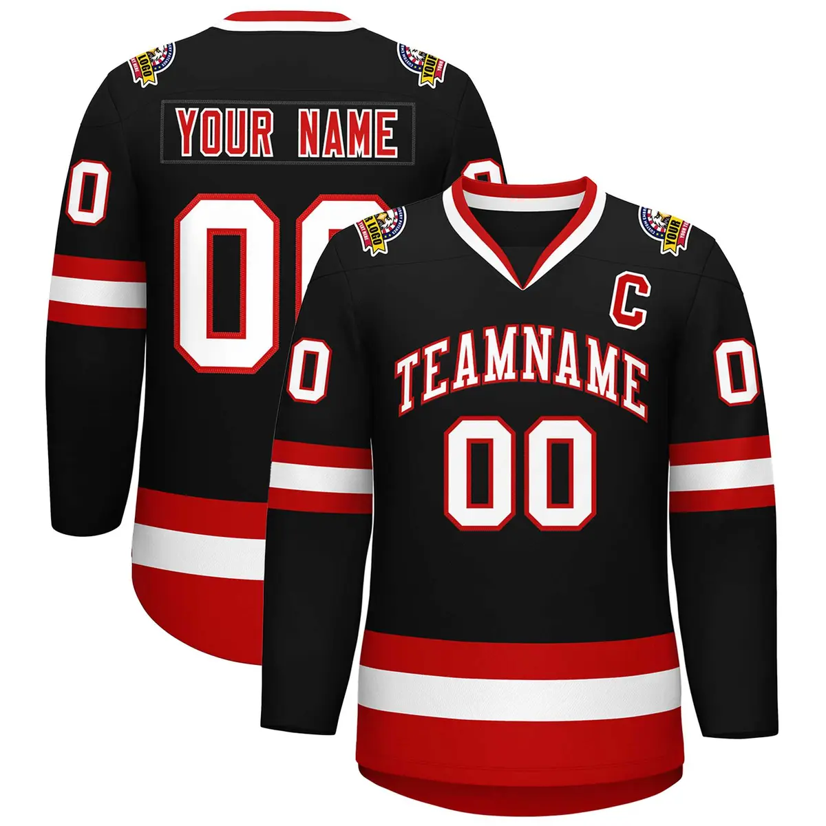 Black White-Red Classic Hockey Jersey