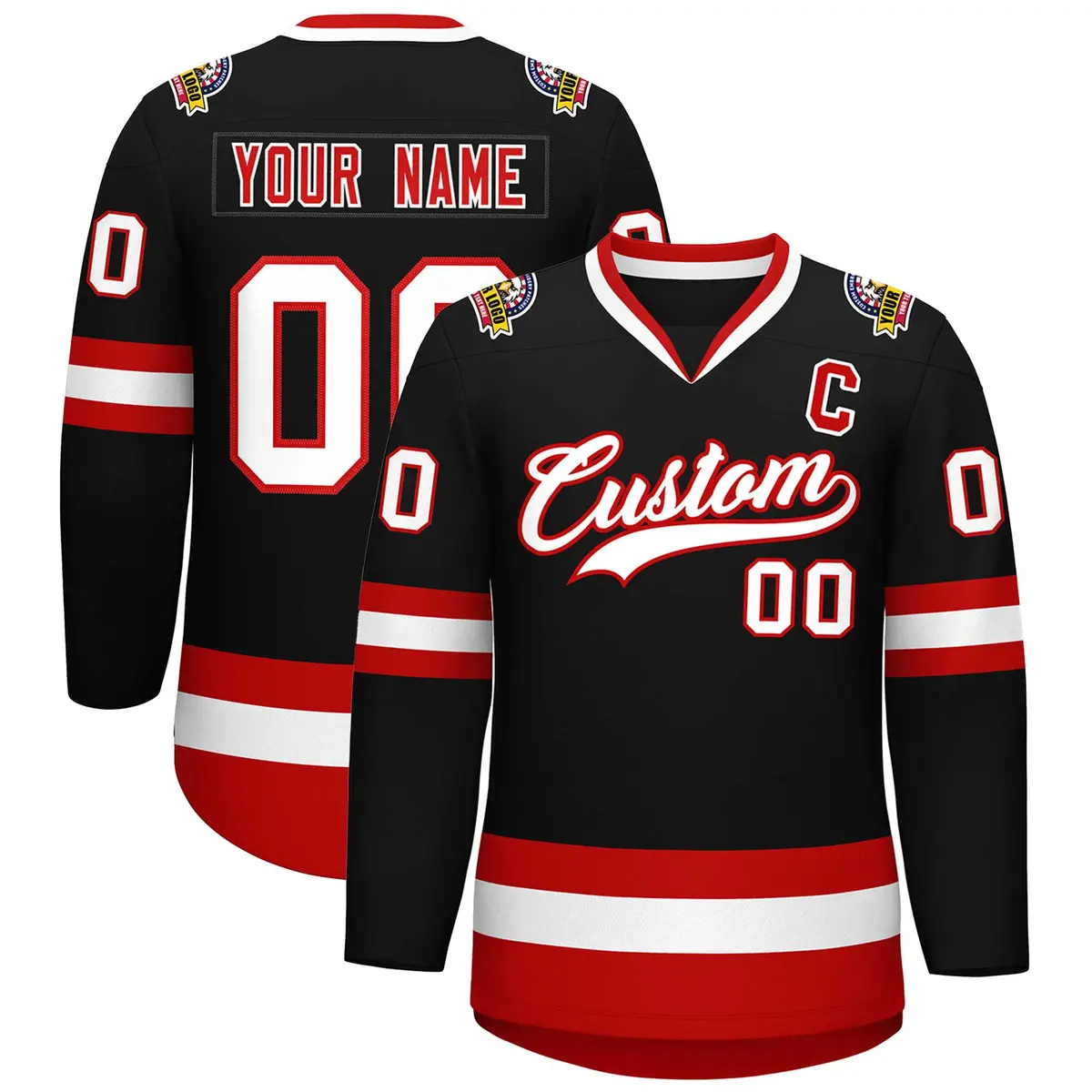 Black White-Red Classic Hockey Jersey