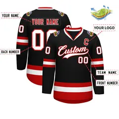 Black White-Red Classic Hockey Jersey 2