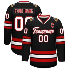 Black White-Red Classic Hockey Jersey