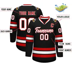 Black White-Red Classic Hockey Jersey 2