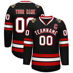Black White-Red Classic Hockey Jersey 1