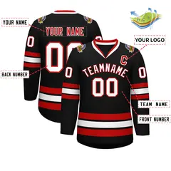 Black White-Red Classic Hockey Jersey 2