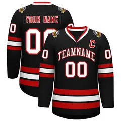 Black White-Red Classic Hockey Jersey 1
