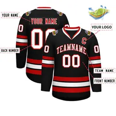Black White-Red Classic Hockey Jersey 2