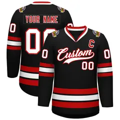 Black White-Red Classic Hockey Jersey