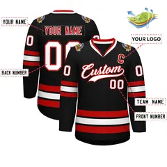 Black White-Red Classic Hockey Jersey 2