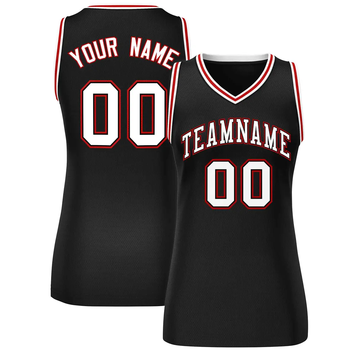 Black White-Red Classic Mesh Basketball Jersey for Women