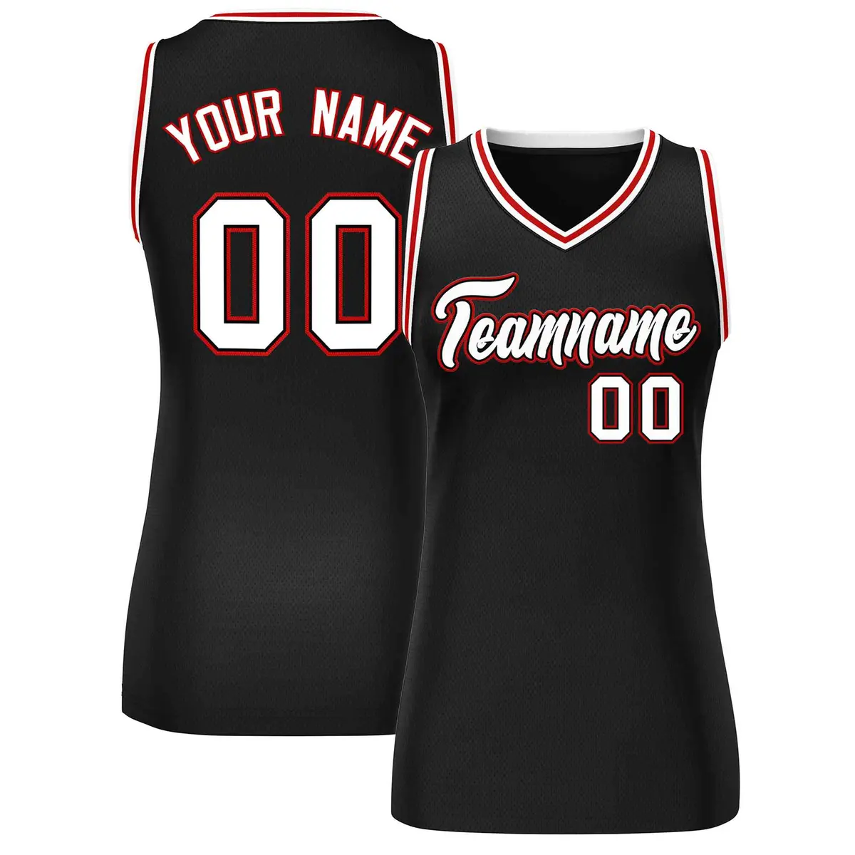 Black White-Red Classic Mesh Basketball Jersey for Women