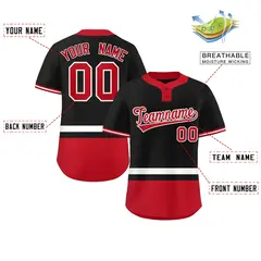 Black White-Red Color Block Two-Button Softball Jersey 2