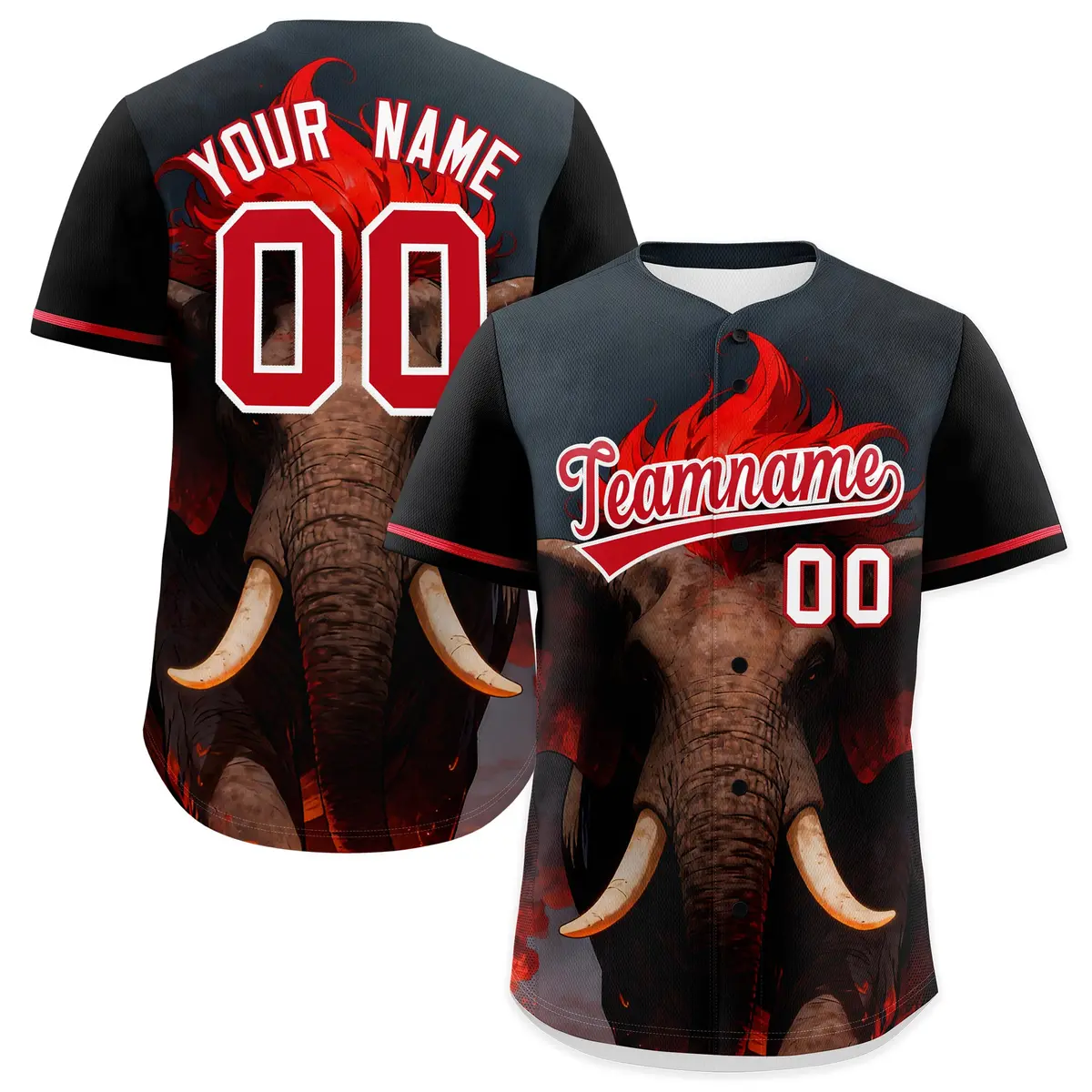 Black White Red Elephant Graffiti Baseball Jersey