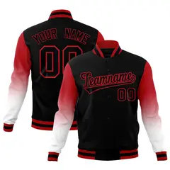 Black White Red Gradient Raglan Full-Snap Letterman Jacket