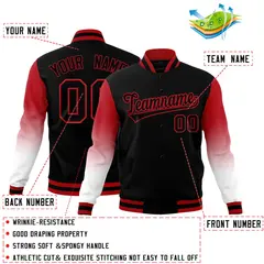 Black White Red Gradient Raglan Full-Snap Letterman Jacket 2