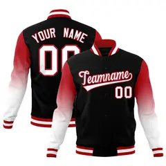 Black White Red Gradient Raglan Full-Snap Letterman Jacket 1