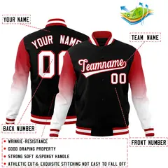 Black White Red Gradient Raglan Full-Snap Letterman Jacket 2