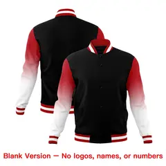 Black White Red Gradient Raglan Full-Snap Letterman Jacket 7