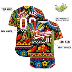 Black White Red Graffiti Mexican Style Baseball Jersey 3