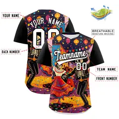 Black White Red Graffiti Mexican Style Baseball Jersey 3
