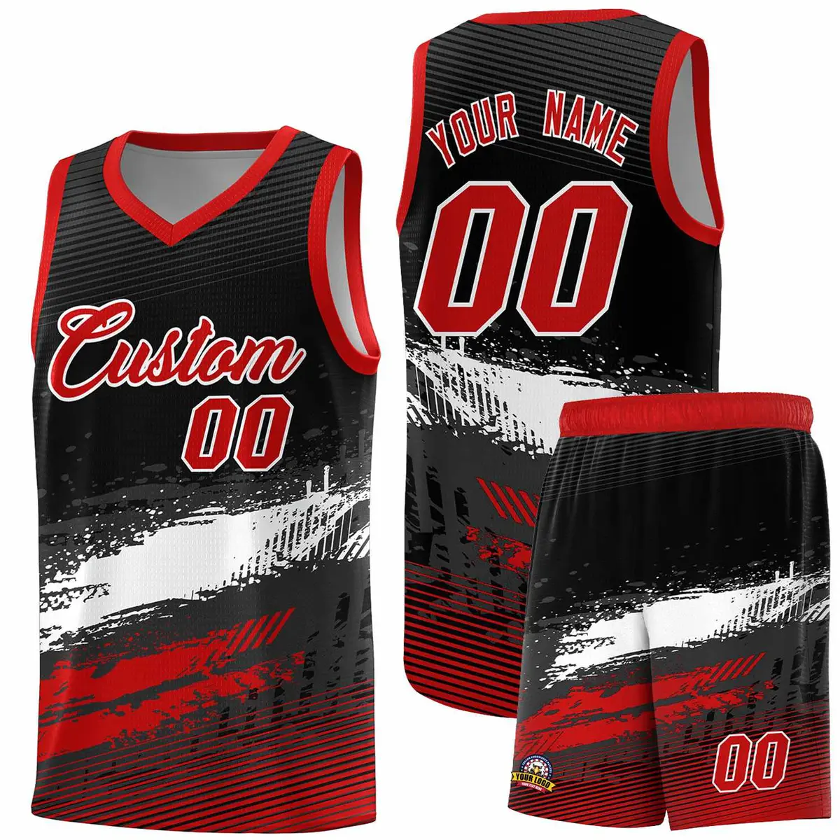 Black White Red Graffiti Pattern Basketball Jersey