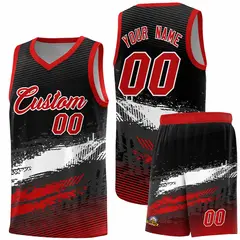 Black White Red Graffiti Pattern Basketball Jersey