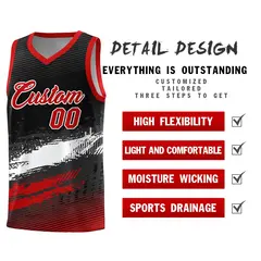 Black White Red Graffiti Pattern Basketball Jersey 2